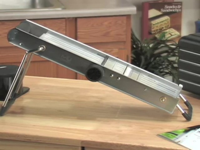 Pro Stainless Steel Mandoline Slicer with Bonus Food Pusher / Receptacle - image 1 from the video